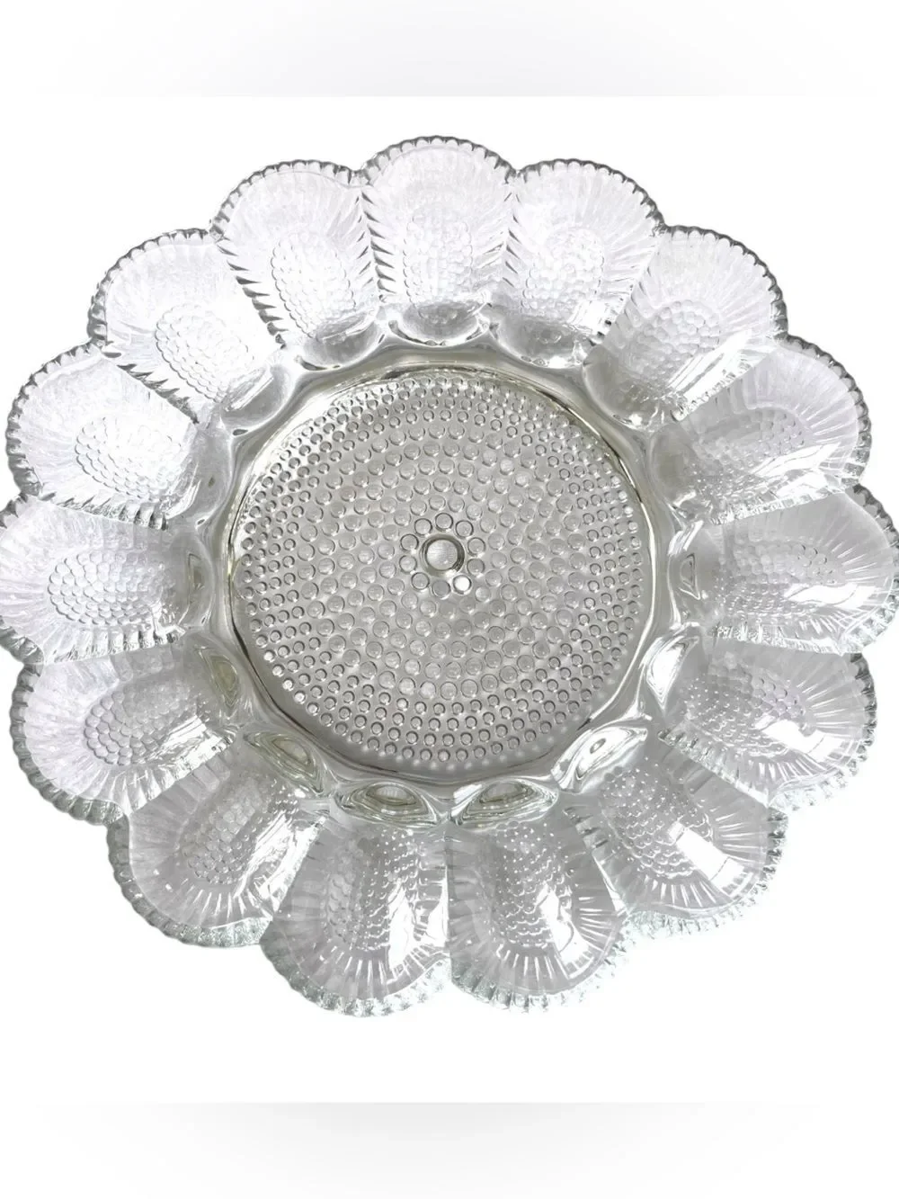 Vintage Hobnail Crystal Glass Deviled Egg Platter